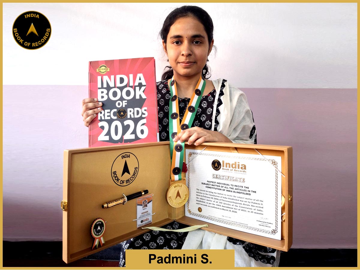 Fastest individual to recite the subject matter of all the Articles in the Constitution of India blindfolded