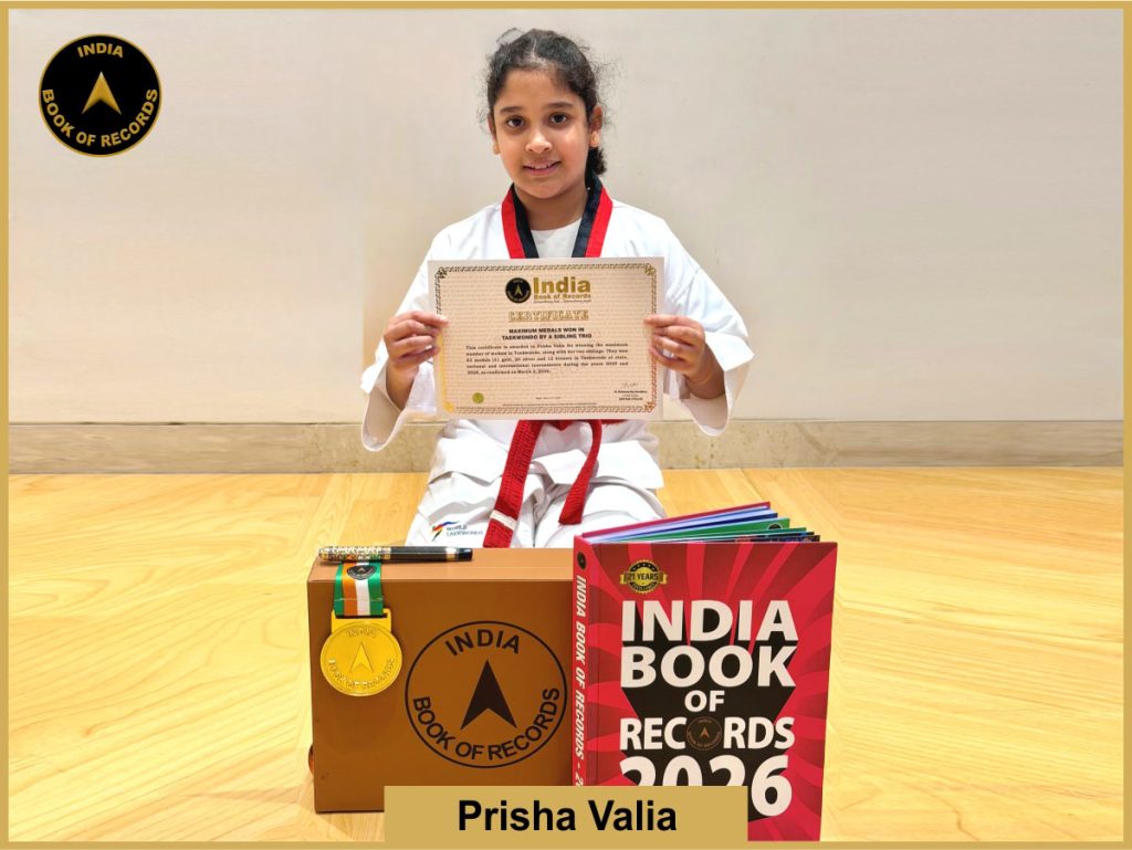 Image of Prisha Valia, Maximum medals won in Taekwondo by a sibling trio