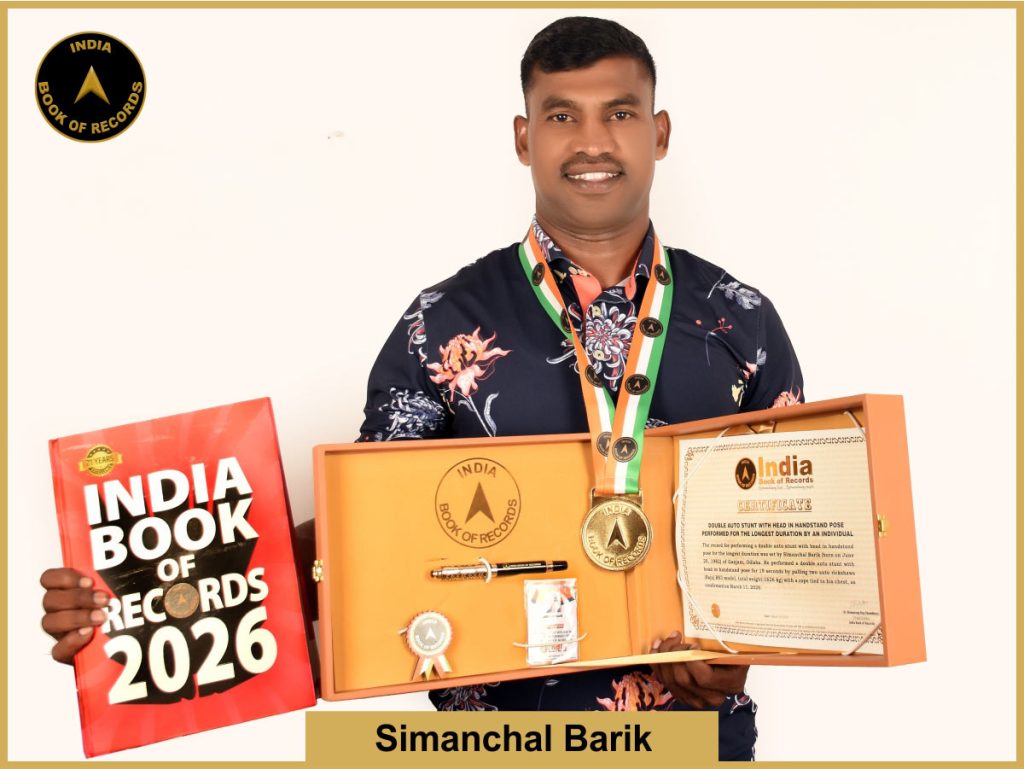 Image of Simanchal Barik, Double auto stunt with head in handstand pose performed for the longest duration by an individual