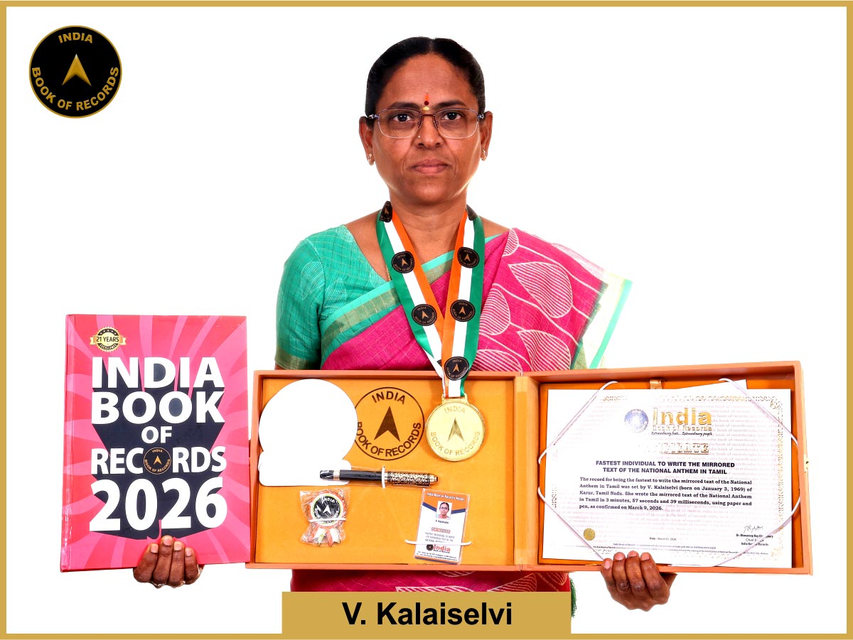 Fastest individual to write the mirrored text of the National Anthem in Tamil