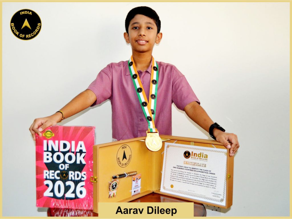 Image of Aarav Dileep,Fastest child to identify the flags of one hundred countries in alphabetical order