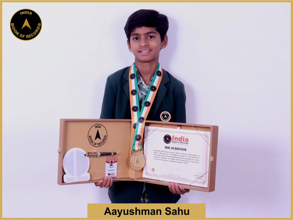 Image of Aayushman Sahu with IBR certificate.