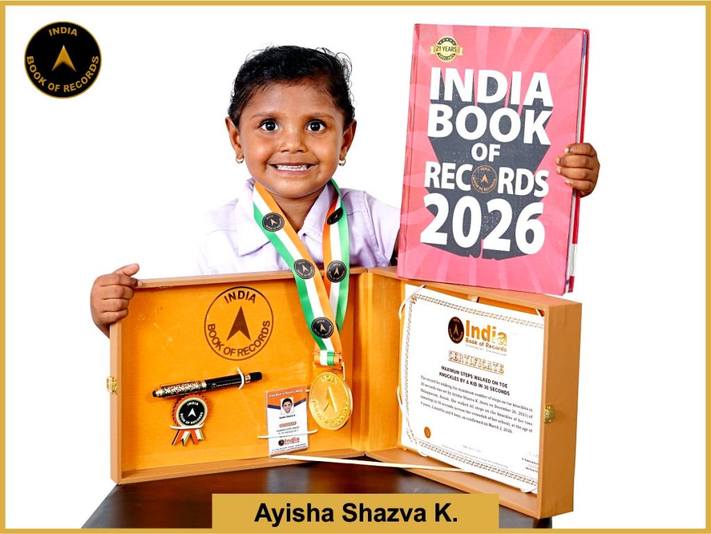 Ayisha Shazva K, Maximum steps walked on toe knuckles by a kid in 30 seconds