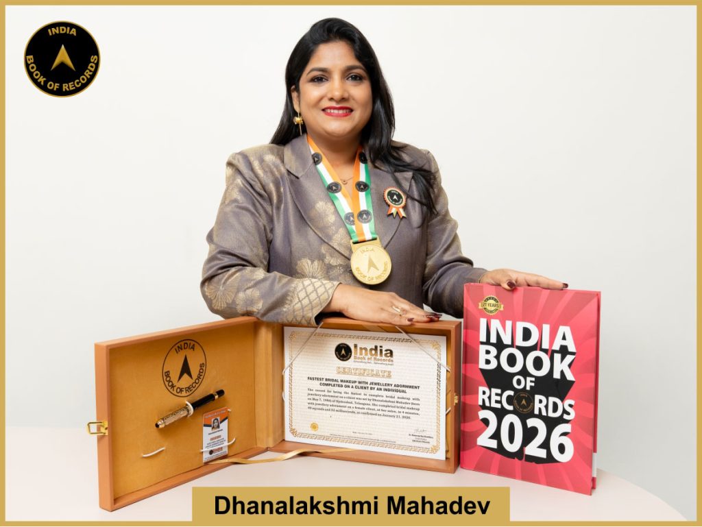 Image of Dhanlakshmi Mahadev, Fastest bridal makeup with jewellery adornment completed on a client by an individual.