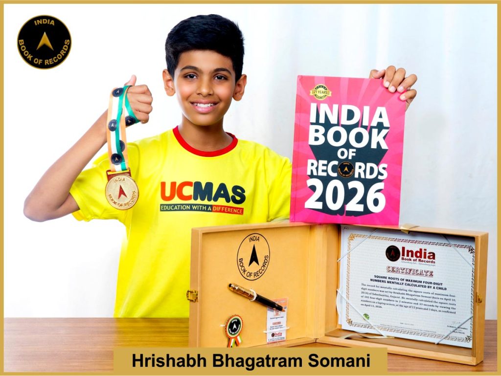 Image of Hrishabh Bhagatram Somani, Square roots of maximum four-digit numbers mentally calculated by a child.