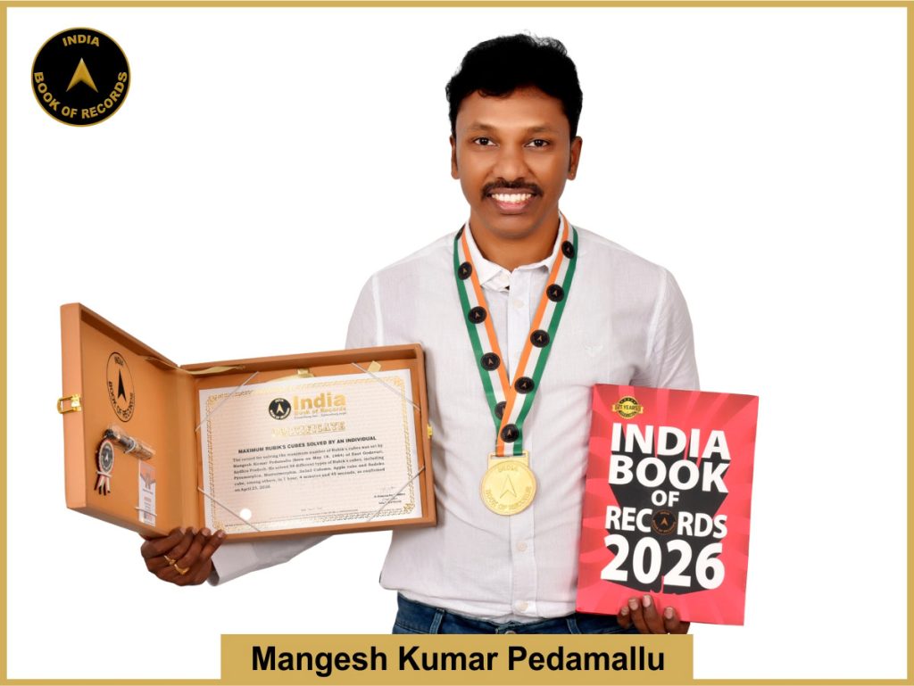 Image of Mangesh Kumar Pedamallu, Maximum Rubik’s cubes solved by an individual.