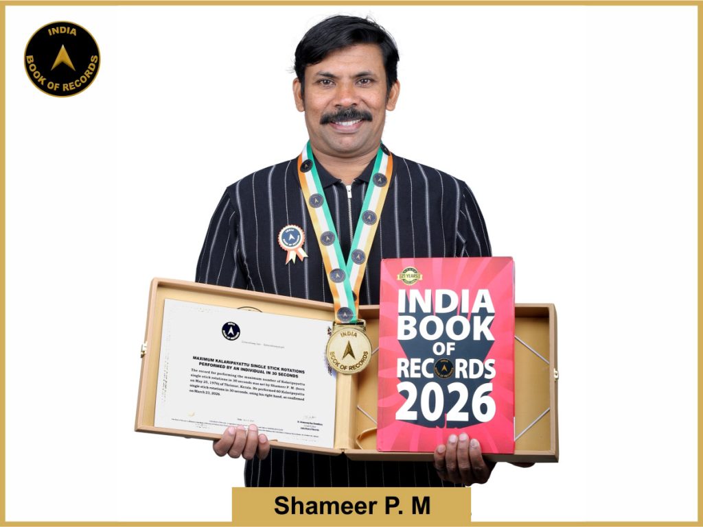Image of Shameer P M, Maximum Kalaripayattu single stick rotations performed by an individual in 30 seconds.
