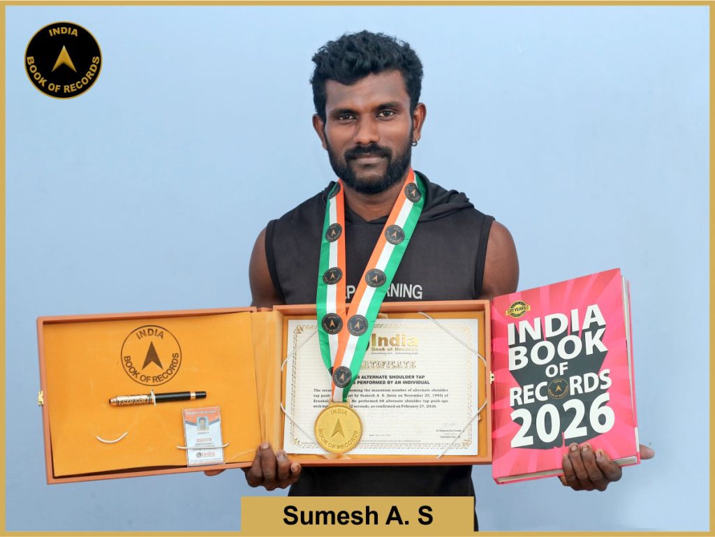 Image of Sumesh A S, Maximum alternate shoulder tap push-ups performed by an individual.