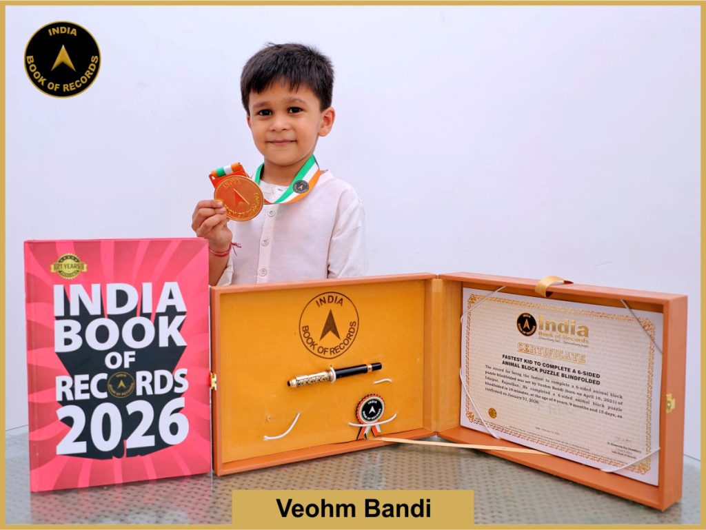 Image of Veohm Bandi, Fastest kid to complete a 6-sided animal block puzzle blindfolded.