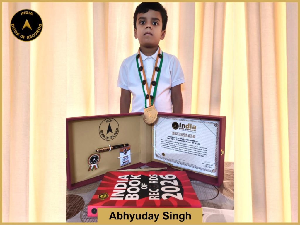 Image of Abhyuday Singh, Maximum multiplication sums of two digits answered orally by a kid.
