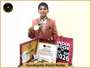 Image of Gundlapally Vishal Reddy, Maximum times arrows thrown backwards blindfolded by a child in 5 minutes.