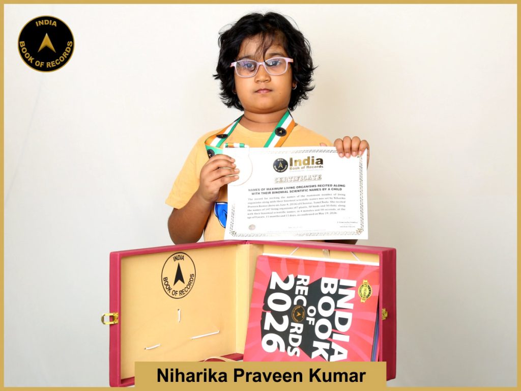 Image of Niharika Praveen Kumar, Names of maximum living organisms recited along with their binomial scientific names by a child.