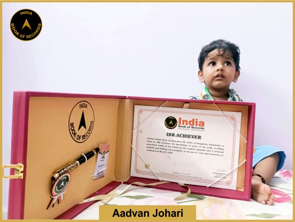 Image of Aadvan Johari with IBR Achiever Certificate.