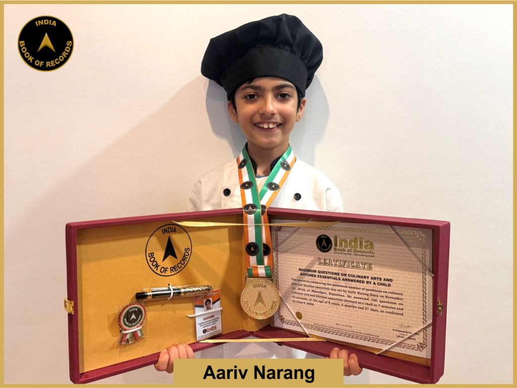 Image of Aariv Narang, Maximum questions on culinary arts and kitchen essentials answered by a child.