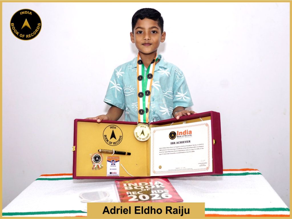 Image of Adriel Eldho Raiju with IBR Achiever Certificate.