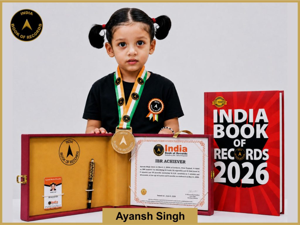 Image of Ayansh Singh with IBR Achiever Certificate.