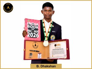 Image of B Dhakshan, Maximum certificates achieved by a teen for participating in Silambam competitions.