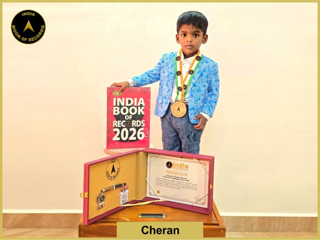 Image of Cheran, Youngest to perform the Upavistha Konasana yoga pose.