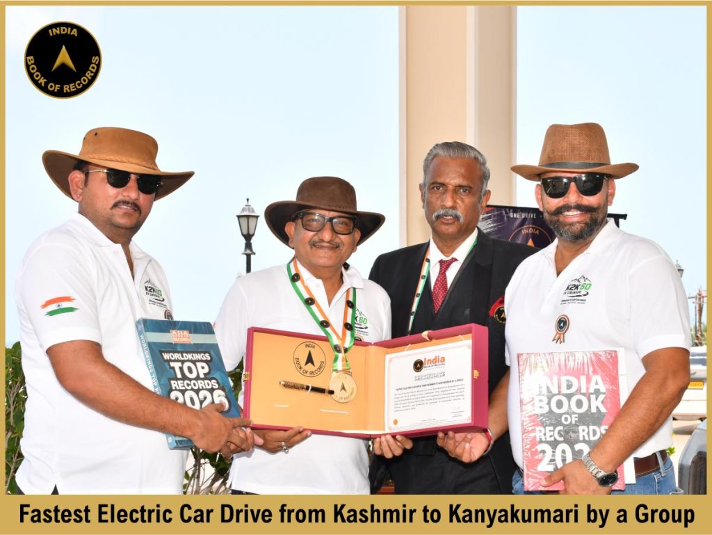 Fastest Electric Car Drive from Kashmir to Kanyakumari by a Group.