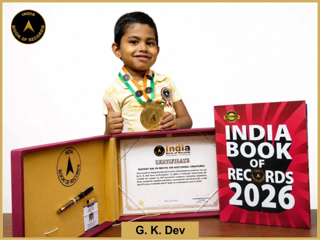 Image of G K Dev, Fastest kid to recite 100 nocturnal creatures.