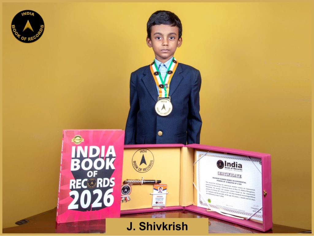 Image of J Shivkrish, Maximum number names on exponential powers of 10 recited by a kid.