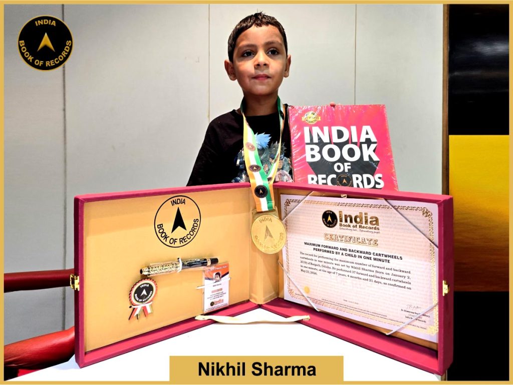 Image of Nikhil Sharma, Maximum forward and backward cartwheels performed by a child in one minute.