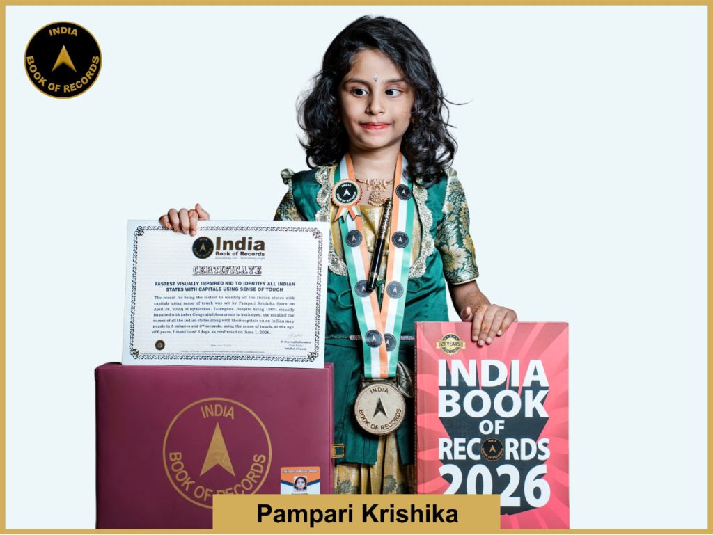 Pic of Pampari krishika, Fastest visually impaired kid to identify all Indian states with capitals using sense of touch.