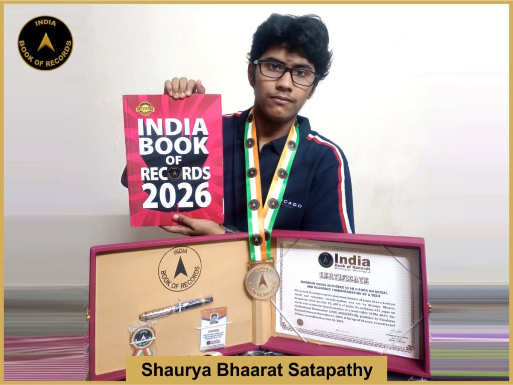 Image of Shaurya Bhaarat Satapathy, Maximum pages authored in an e-book on social and economic transformation by a teen.