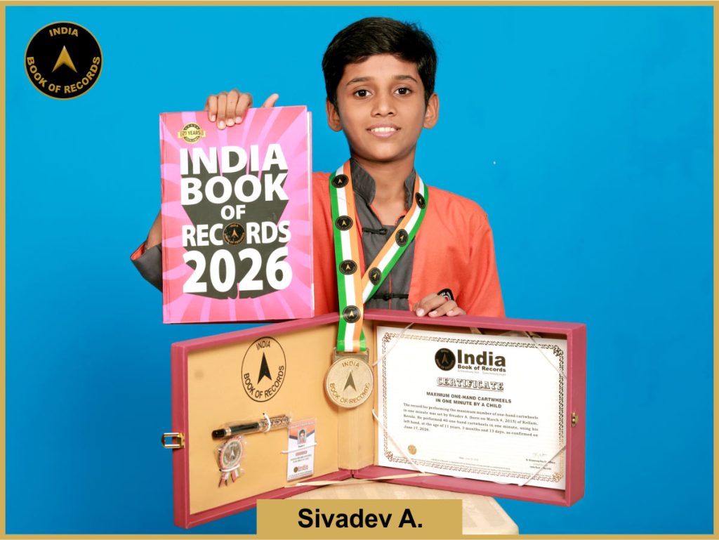 Image of Sivadev A, Maximum one-hand cartwheels in one minute by a child.