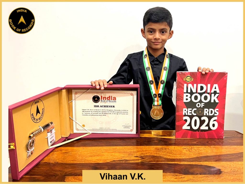 Image of Vihaan V.K. with IBR Achiever Certificate.