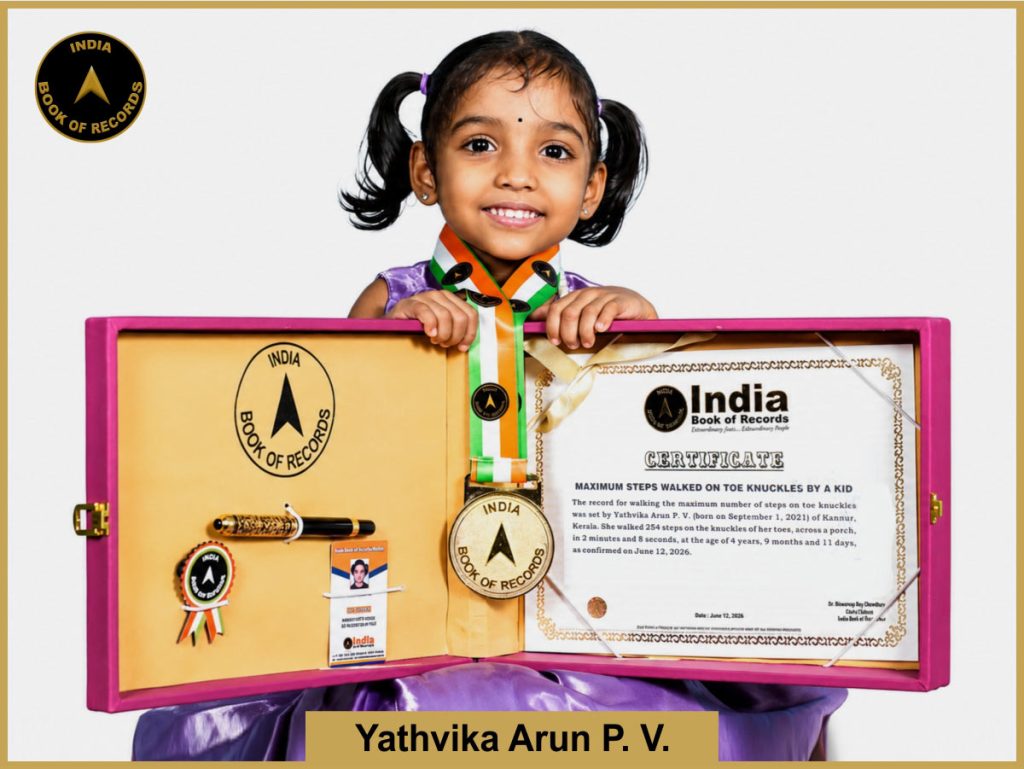 Image of Yathvika Arun P. V, Maximum steps walked on toe knuckles by a kid.