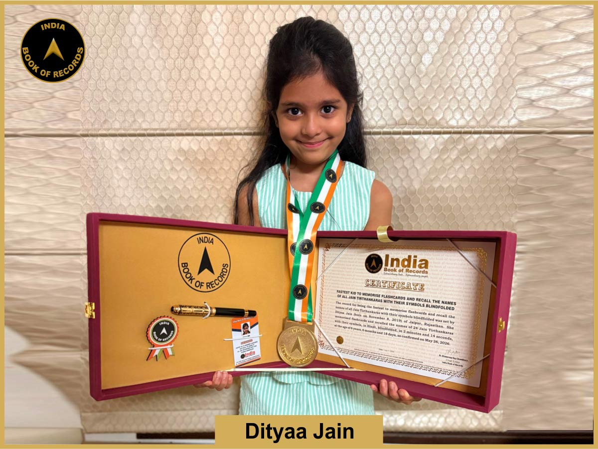 Fastest kid to memorise flashcards and recall the names of all Jain Tirthankaras with their symbols blindfolded