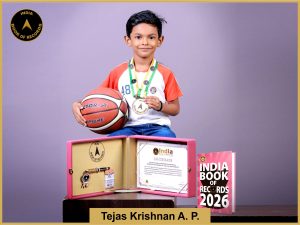 Image of Tejas krishnan A P, Maximum single-handed basketball bounces performed by a kid in one minute.