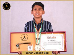 Image of Yohan Joseph Biju with IBR Achiever Certificate.