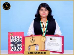 Pic of Ezza Shanavas, Fastest child to write Roman numerals from 1 to 100.