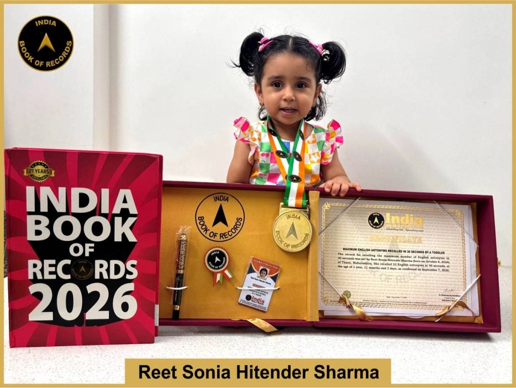 Image of Reet Sonia Hitender Sharma, Maximum English antonyms recalled in 30 seconds by a toddler.