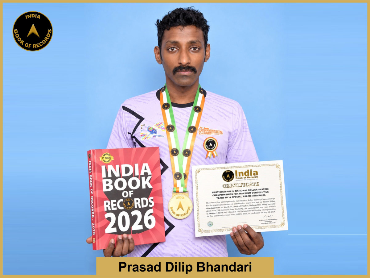 Participation in National Roller Skating Championships for maximum consecutive years by a specially abled individual