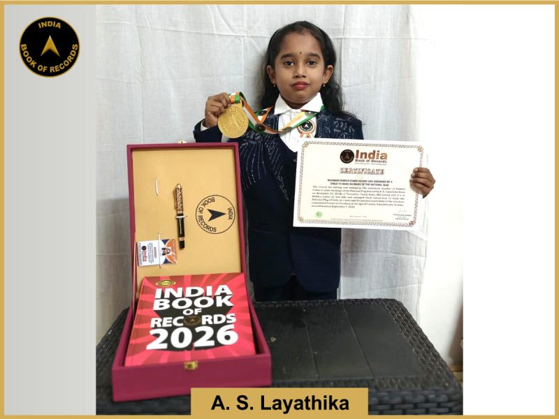 A S Layathika, Maximum Rubik’s Cubes solved and arranged by a child to make an image of the National Flag.