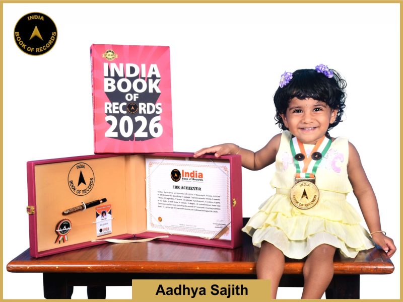 Image of Aadhya Sajith with IBR Achiever Certificate.