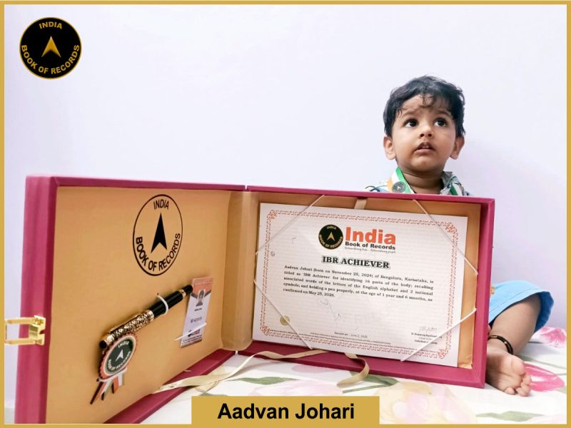 Image of Aadvan Johari with IBR Achiever Certificate.
