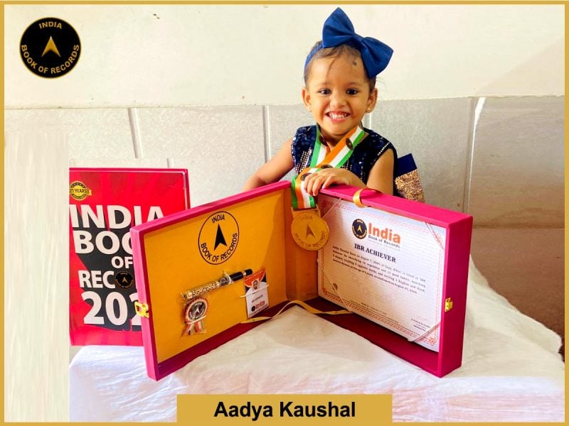 pic of Aadya Kaushal with IBR Achiever certificate.