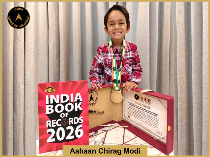 Image of Aahaan Chirag Modi, Fastest kid to recite the names of all countries in ascending order of total area blindfolded.