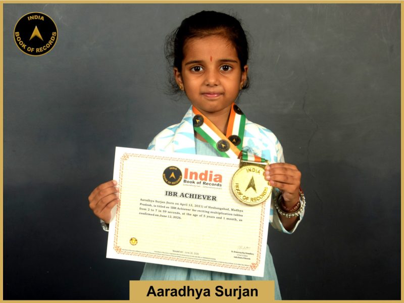 Image of Aaradhya Surjan with IBR Achiever certificate.