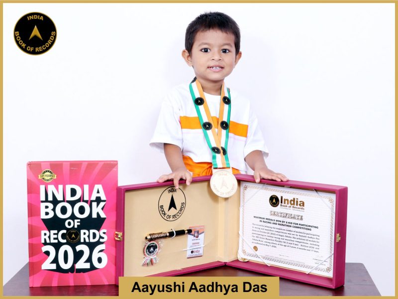 Image of Aayushi Aadhya, Maximum medals won by a kid for participating in racing and marathon competitions.