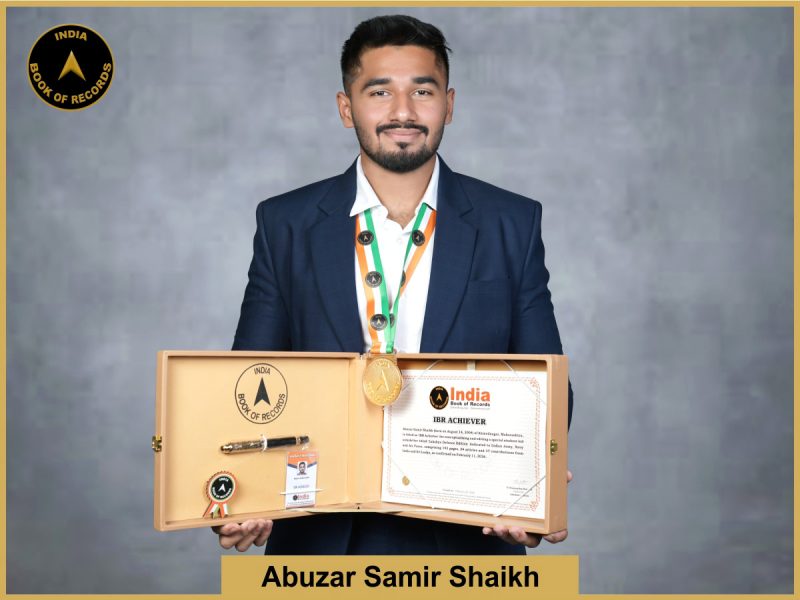 Pic of Abuzar Samir Shaikh with IBR Achiever Certificate.