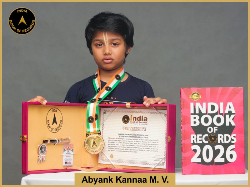 Pic of Abyank Kanna M.V, Maximum advanced-level arithmetic sums of eight-digit numbers solved by a child.