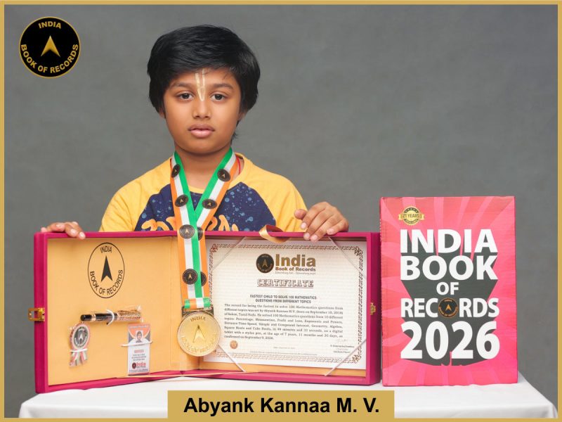 Pic of Abyank Kanna M.V, Fastest child to solve 100 Mathematics questions from different topics.