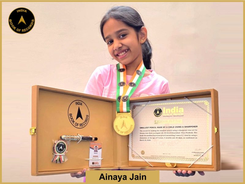 Image of Ainaya Jain, Smallest pencil made by a child using a sharpener