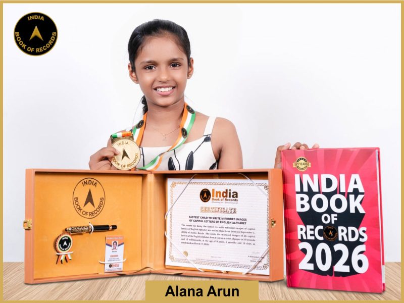 Image of Alana Arun, Fastest child to write mirrored images of capital letters of English alphabet.