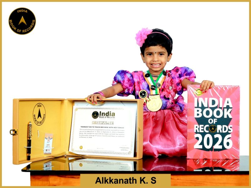 Alkkanath K. S, Youngest kid to touch her nose with her tongue.